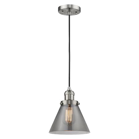 X-Large Cone Vintage Dimmable Led 12 Brushed Satin Nickel Mini Pendant With Smoked Glass